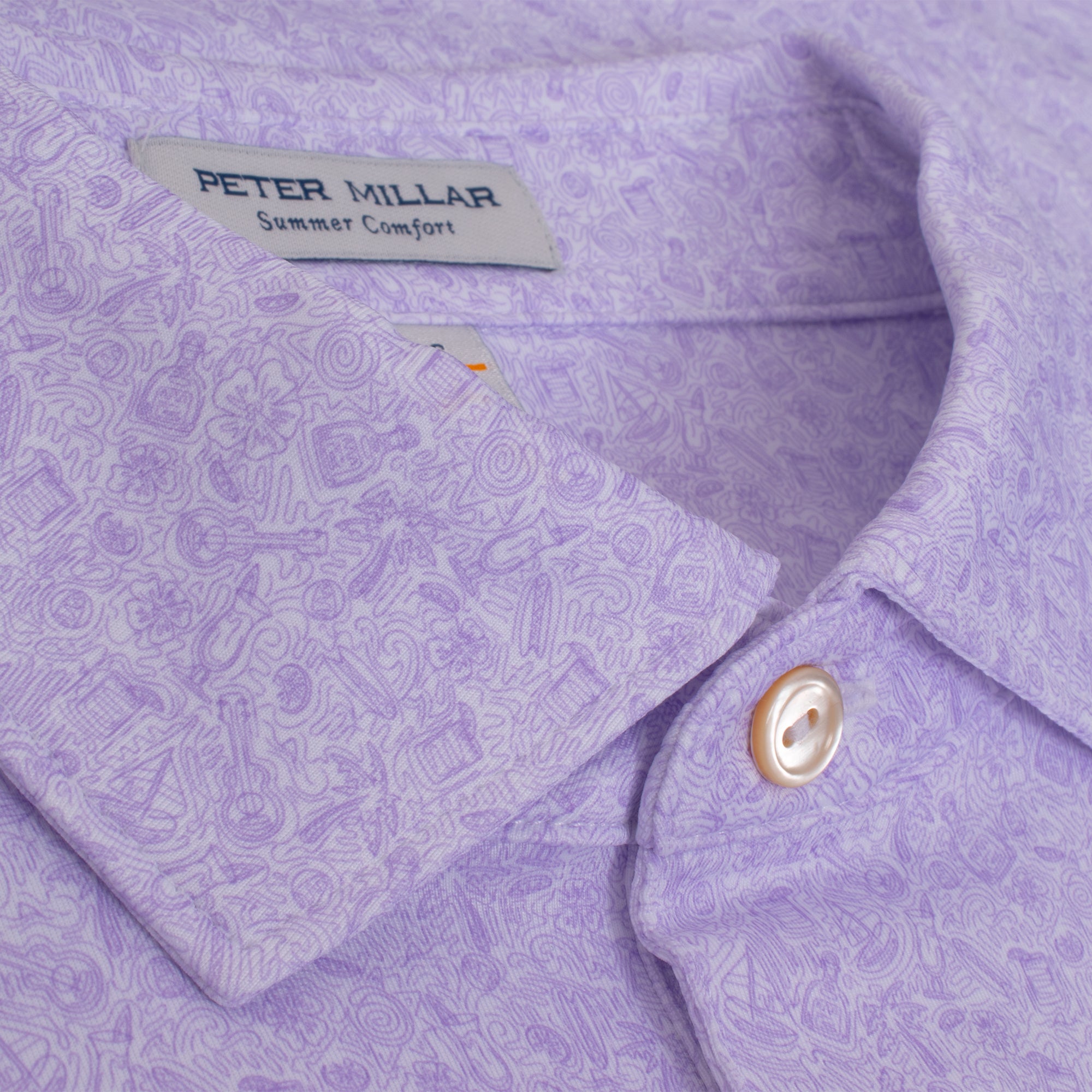 Collar close-up of Peter Millar Getaway Performance Polo Shirt – premium mens golf polo top